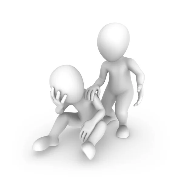 Üzgün bir adam yerde oturuyor ve ikincisi de ona yardım etmeye çalışıyor..