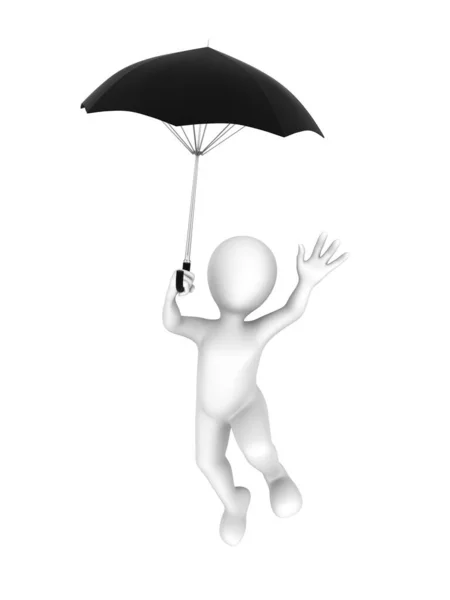 3D bílý muž padá z nebe s deštníkem místo padáku — Stock fotografie