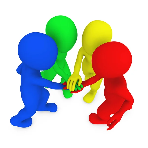 3D farbige Menschen beim Händeschütteln. Teamwork-Konzept. — Stockfoto