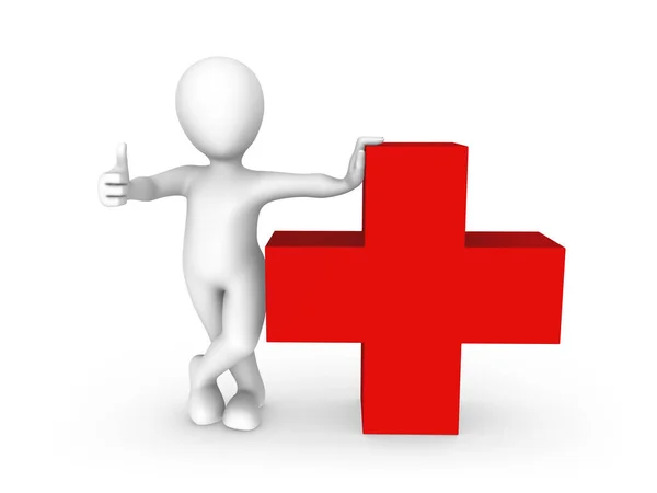 Белый Доктор Красным Крестом Показывает Большой Палец Вверх Жеста Иллюстрация Стоковое Изображение