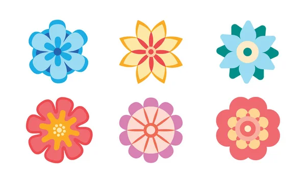 Набір векторних декоративних квіткових іконок у плоскому стилі. Весняні квіти колекція силуетів. Квіткова ілюстрація кліпарту . — стоковий вектор