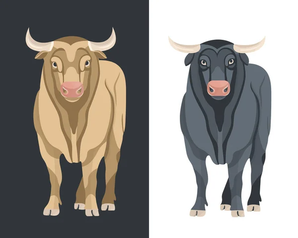 Bulls and cows vector. Bull silhouette isolated — Stock Vector