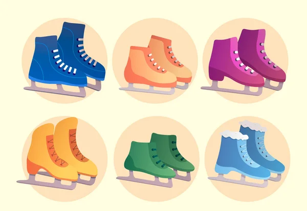 Conjunto de vetores de patins de gelo. Caixas em cores diferentes. Coleção de patinação de uce figurado. —  Vetores de Stock