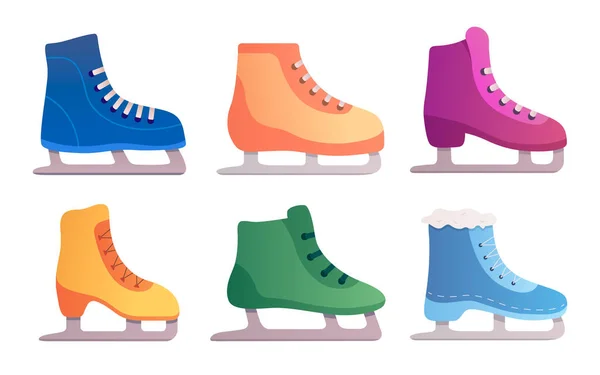 Ensemble de vecteurs de patins à glace. Scates en différentes couleurs. Collection de patinage artistique uce. — Image vectorielle