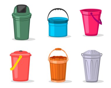 Su kovası seti. Farklı kovaların vektör kümesi.