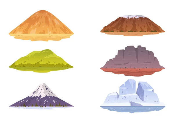 Conjunto Iconos Montaña Dibujos Animados Aislados Vectoriales Montañas Paisaje Natural — Vector de stock