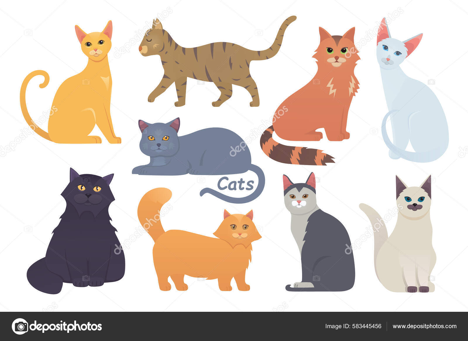 Conjunto Vetores Gatos Fofos Desenhos Animados Gato Gatinho Personagens  Coleção imagem vetorial de Denis08131.mail.ru© 583445456