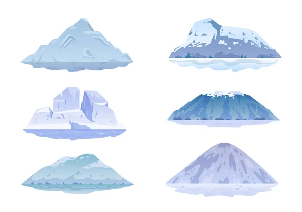 Ensemble Icônes Montagnes Glace Isolées Vectorielles Paysage Naturel Montagneux Sommet — Image vectorielle