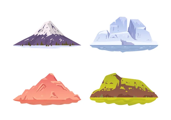 Conjunto Iconos Montaña Dibujos Animados Aislados Vectoriales Montañas Paisaje Natural — Vector de stock