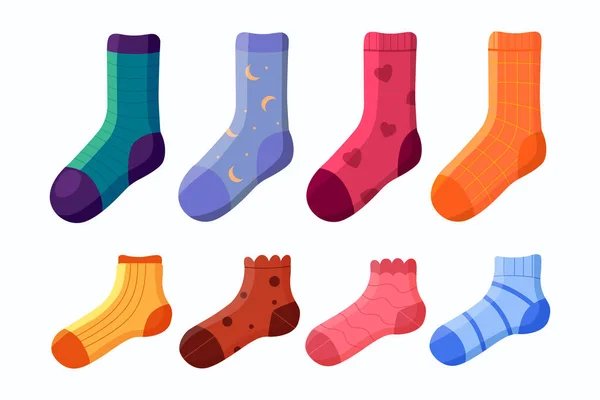 Collection Stylish Socks Different Textures Sock Collection Vector Illustration —  Vetores de Stock