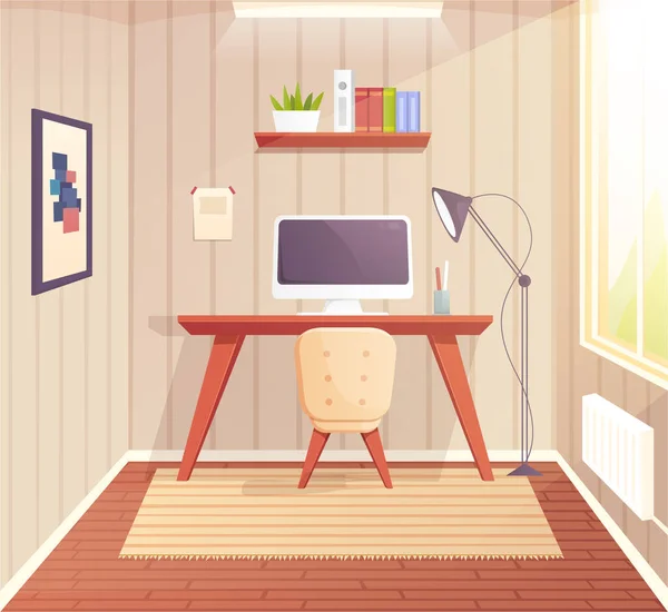 Home Office Interior Room Working Warkplace Home Freelance Concept Vector —  Vetores de Stock