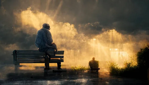 A Chair standing in front of the black cloud and thunder while in rainy weather during the morning