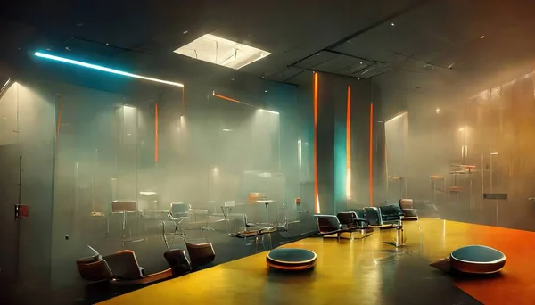 A Modern future of the office meeting room with a yellow table and the chair inside the room