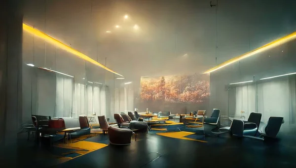 A Modern future of the office meeting room with a yellow table and the chair inside the room