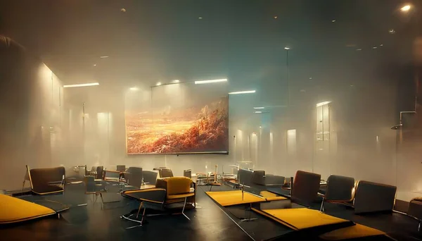 A Modern future of the office meeting room with a yellow table and the chair inside the room