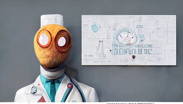 3D Illustration of a doctor in cartoon character with the white medical dress and a cute face inside the hospital