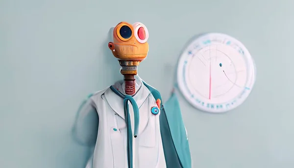 3D Illustration of a doctor in cartoon character with the white medical dress and a cute face inside the hospital