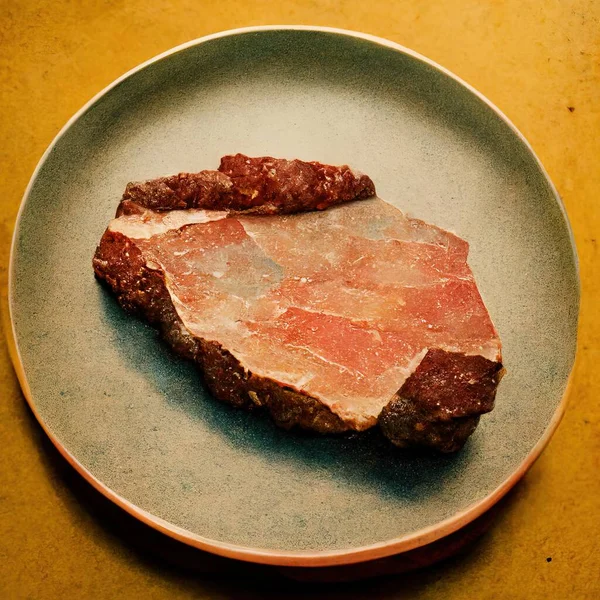 3D Illustration of a Plate full of meat with a yellow background in the kitchen