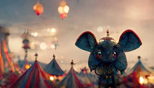 3D rendering of a Animal doing a circus perform inside the circus tent during the carnival at the festival