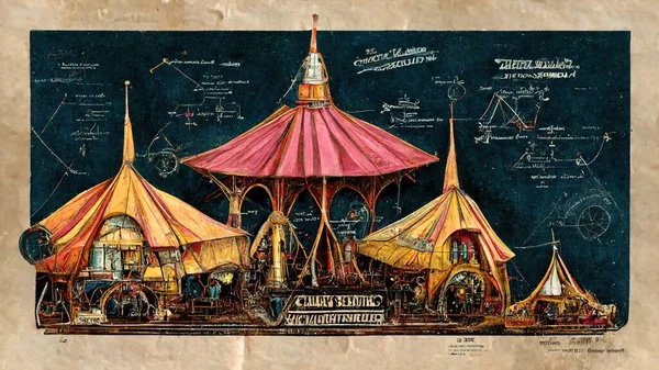 3D rendering of a bazaar tent inside the carnival show at the festival