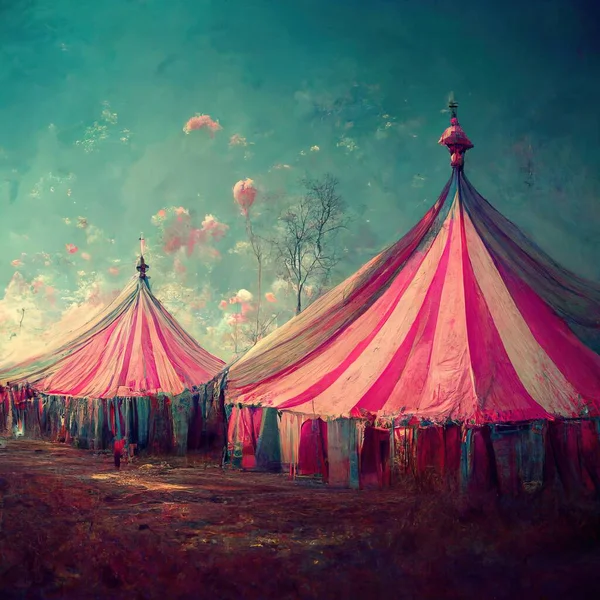 3D rendering of a circus tent in the carnival with joyful vibes during the night at the festival