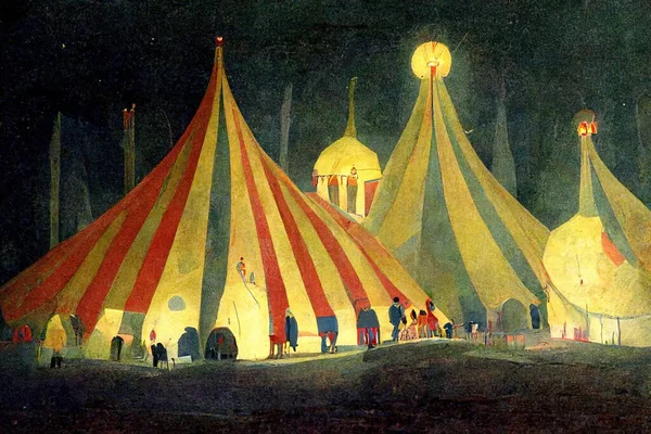 3D rendering of a a Carnival full of a circus tent for the performing show at the festival