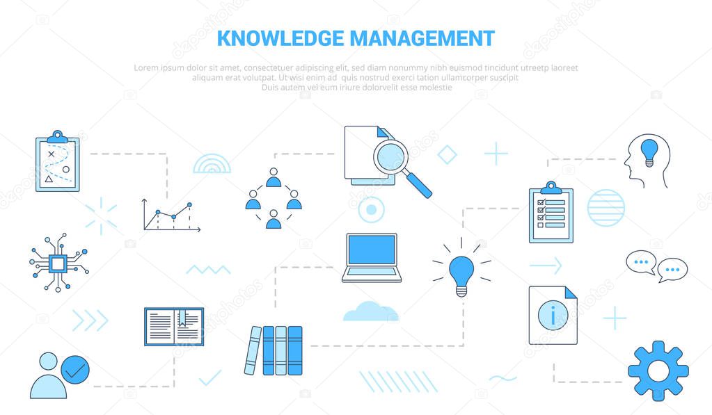 knowledge management concept with icon set template banner with modern blue color style vector illustration