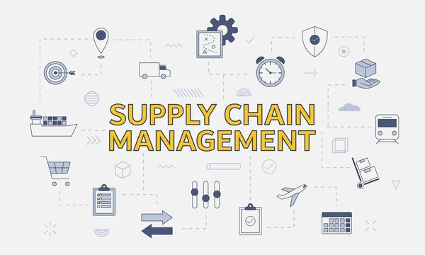 Scm Concepto Gestión Cadena Suministro Con Icono Conjunto Con Gran — Archivo Imágenes Vectoriales