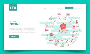 Web sitesi şablonu veya iniş sayfası ana sayfası illüstrasyonu için daire simgesine sahip iş gelirleri kavramı