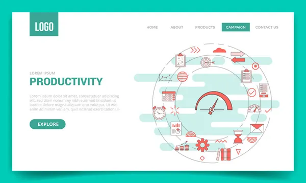 Concepto Productividad Con Icono Círculo Para Plantilla Del Sitio Web — Vector de stock