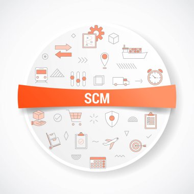 scm arz zinciri yönetim kavramı ve yuvarlak veya daire şeklindeki vektör illüstrasyonu ikon kavramı