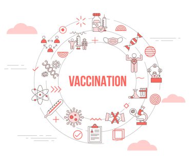 Simge şablon pankartı ve daire şeklindeki vektör illüstrasyonuna sahip aşı kavramı