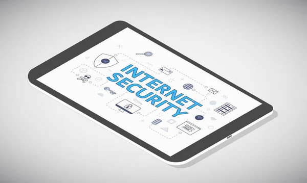Concept Sécurité Internet Sur Écran Tablette Avec Illustration Vectorielle Isométrique — Image vectorielle