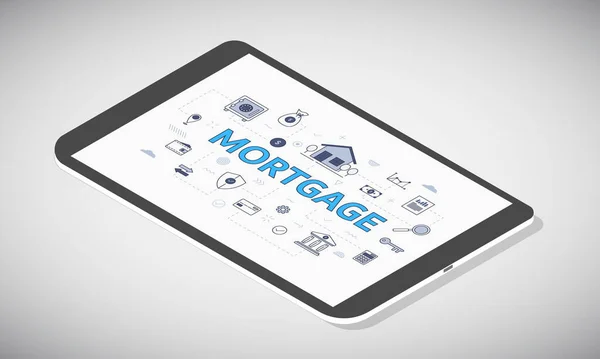 Hypotheek Concept Tablet Scherm Met Isometrische Stijl Vector Illustratie — Stockvector
