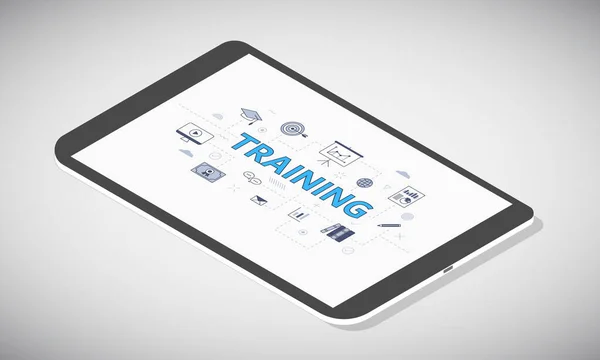 Business Training Concept Tablet Scherm Met Isometrische Stijl Vector Illustratie — Stockvector