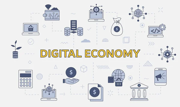 Digital Ekonomi Koncept Med Ikon Set Med Stora Ord Eller — Stock vektor