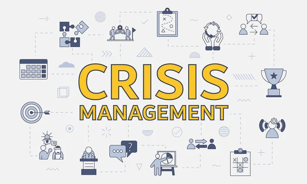 Crisis Management Concept Icon Set Big Word Text Center Vector — Stock Vector