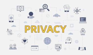 Merkez vektör illüstrasyonunda büyük sözcük ya da metin içeren bir gizlilik kavramı