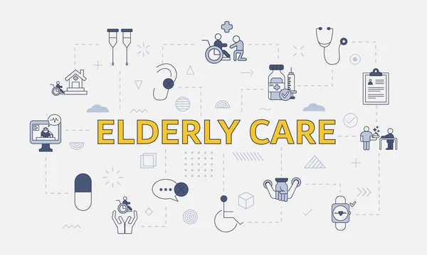 Elderly Care Concept Icon Set Big Word Text Center Vector —  Vetores de Stock