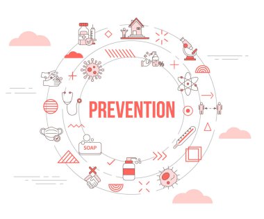 Önleme virüsü simge şablon paneli ve yuvarlak şekil çizimi ile konsepti yaydı