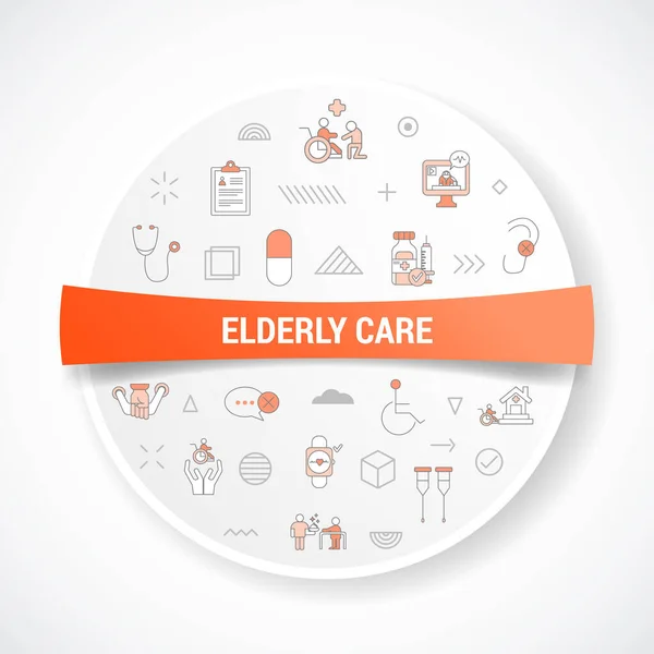 Elderly Care Concept Icon Concept Circle Shape Badge Vector Illustration —  Vetores de Stock