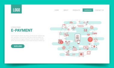 Web sitesi şablonu ya da iniş sayfası ana sayfa çizimi için daire simgesine sahip e-ödeme elektronik kavramı