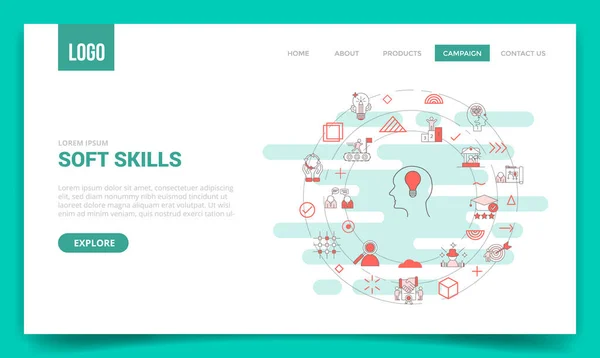 Soft Skills Concept Circle Icon Website Template Landing Page Διανυσματική — Διανυσματικό Αρχείο