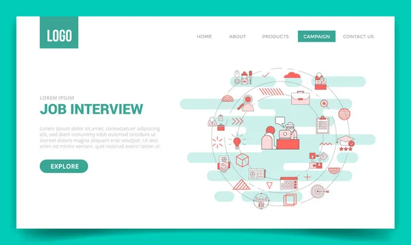 Job Interview Concept Circle Icon Website Template Landing Page Homepage — Vector de stock