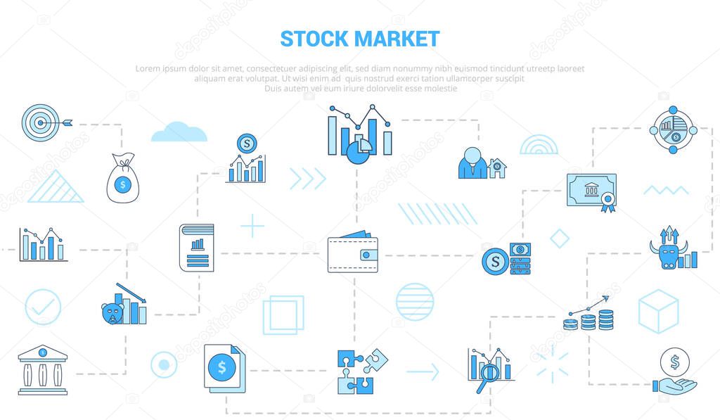Stock market concept with icon set template banner with modern blue color style vector illustration