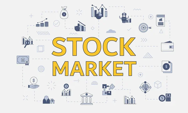 Stock Market Concept Icon Set Big Word Text Center Vector — Stock Vector