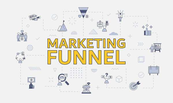 marketing funnel concept with icon set with big word or text on center vector illustration