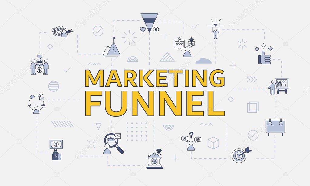marketing funnel concept with icon set with big word or text on center vector illustration