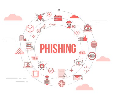 phishing konsepti simge şablon pankartı ve daire şeklindeki vektör çizimi ile