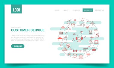 Web sitesi şablonu veya iniş sayfası ana sayfası illüstrasyonu için çember simgesi ile müşteri hizmeti kavramı